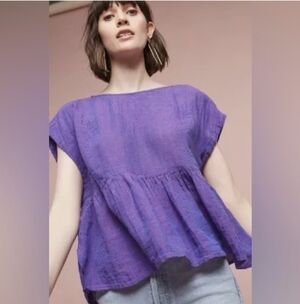 Anthropologie Holding Horses Purple Linen Loose Fit Top